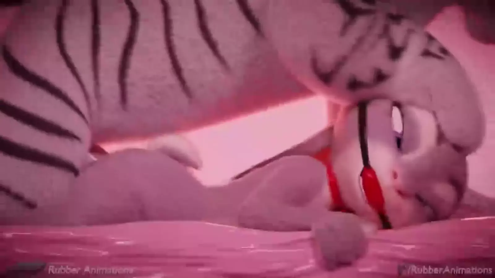 A Hentai todd with red fur and pointed ears playfully spraying cum